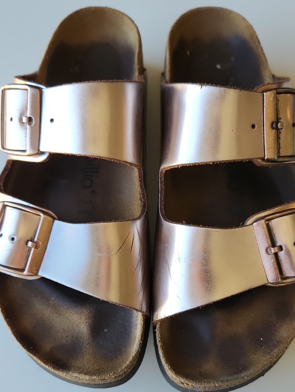 Papillio Metallic Rose Gold Two-Strap Sandals